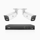 HZ804 - 4K 4 Channel 2 Cameras PoE Security System, 4X Optical Zoom, 2.8 - 12 MM Motorized Varifocal Lens, Smart Dual Light Night Vision, Motion Detection 2.0, Built-in Microphone, Siren & Strobe Alarm, Upgraded Version