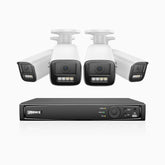 HZ804 - 4K 4 Channel 4 Cameras PoE Security System, 4X Optical Zoom, 2.8 - 12 MM Motorized Varifocal Lens, Smart Dual Light Night Vision, Motion Detection 2.0, Built-in Microphone, Siren & Strobe Alarm, Upgraded Version