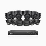 H500P - 3K 16 Channel PoE Security System with 6 Bullet & 6 Turret Cameras, Color & IR Night Vision, 3072*1728 Resolution, f/1.6 Aperture (0.005 Lux), Human & Vehicle Detection, Built-in Microphone,IP67