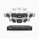 HZ804 - 4K 16 Channel 12 Cameras PoE Security System, 4X Optical Zoom, 2.8 - 12 MM Motorized Varifocal Lens, Smart Dual Light Night Vision, Motion Detection 2.0, Built-in Microphone, Siren & Strobe Alarm, Upgraded Version
