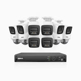 H800 - 4K 16 Channel PoE Security System with 8 Bullet & 4 Dome (IK10) Cameras, Vandal-Resistant, Human & Vehicle Detection, Color & IR Night Vision, Built-in Mic, RTSP Supported