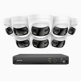FDH800 - 16 Channel PoE Security System with 8 X 8MP UHD Dual Lens Cameras, 180° Panoramic View, Smart Dual Light Night Vision, Two-Way Audio, Active Siren & Alarm, Human & Vehicle Detection, IP67