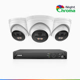 NightChroma<sup>TM</sup> NCK500 - 3K 8 Channel 3 Cameras PoE Security System, Acme Color Night Vision, f/1.0 Super Aperture, Active Alignment, Built-in Microphone, IP67, All-Metal Housing