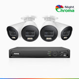 NightChroma<sup>TM</sup> NBRK800 - 4K 8 Channel 4 Cameras Outdoor PoE Security System, Red Blue Flashing Lights & Siren, 3840*2160, Acme Color & IR Night Vision, Human & Vehicle Detection, Two-Way Audio, IP67 Weatherproof, All-Metal Housing