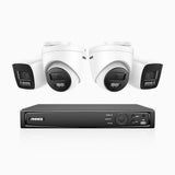 H1200 - 4K 12MP 8 Channel PoE Security System with 2 Bullet & 2 Turret Cameras, Color & IR Night Vision, Human & Vehicle Detection, H.265+, Built-in Microphone, Max. 512 GB Local Storage, IP67