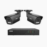 H500P - 3K 8 Channel 2 Cameras PoE Security System, Color & IR Night Vision, 3072*1728 Resolution, f/1.6 Aperture (0.005 Lux), Human & Vehicle Detection, Built-in Microphone,IP67