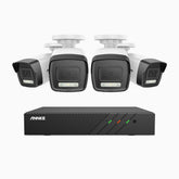 H500P - 3K 8 Channel 4 Cameras PoE Security System, Color & IR Night Vision, 3072*1728 Resolution, f/1.6 Aperture (0.005 Lux), Human & Vehicle Detection, Built-in Microphone,IP67