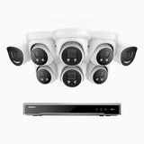 H800X - 4K 8 Channel PoE Security System with 2 Bullet & 6 Turret Cameras, 1/1.8'' BSI Sensor, f/1.6 Aperture (0.003 Lux), Siren & Strobe Alarm,Two-Way Audio, Human & Vehicle Detection, Perimeter Protection, All-Metal Housing