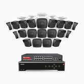 H500 - 3K 32 Channel 20 Cameras PoE Security System, EXIR 2.0 Night Vision, Built-in Mic & SD Card Slot, Works with Alexa, 16-Port PoE Switch Included ,IP67 Waterproof, RTSP Supported