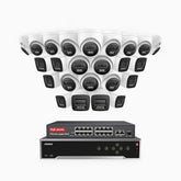 H800 - 4K 32 Channel PoE Security System with 10 Bullet & 14 Turret Cameras, Human & Vehicle Detection, Color & IR Night Vision, Built-in Mic, RTSP Supported, 16-Port PoE Switch Included