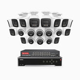 H800 - 4K 32 Channel PoE Security System with 12 Bullet & 8 Turret Cameras, Human & Vehicle Detection, Color & IR Night Vision, Built-in Mic, RTSP Supported, 16-Port PoE Switch Included