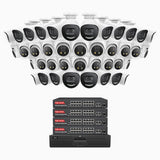 H800X - 4K 64 Channel PoE Security System with 20 Bullet & 20 Turret Cameras, 1/1.8'' BSI Sensor, f/1.6 Aperture (0.003 Lux), Siren & Strobe Alarm,Two-Way Audio, Human & Vehicle Detection, Perimeter Protection, All-Metal Housing