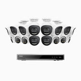 H800X - 4K 16 Channel PoE Security System with 10 Bullet & 6 Turret Cameras, 1/1.8'' BSI Sensor, f/1.6 Aperture (0.003 Lux), Siren & Strobe Alarm, Two-Way Audio, Human & Vehicle Detection, Perimeter Protection, All-Metal Housing