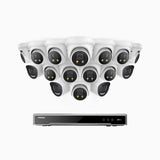 H800X - 4K 16 Channel PoE Security System with 4 Bullet & 12 Turret Cameras, 1/1.8'' BSI Sensor, f/1.6 Aperture (0.003 Lux), Siren & Strobe Alarm,Two-Way Audio, Human & Vehicle Detection, Perimeter Protection, All-Metal Housing