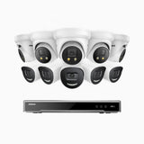H800X - 4K 16 Channel PoE Security System with 5 Bullet & 5 Turret Cameras, 1/1.8'' BSI Sensor, f/1.6 Aperture (0.003 Lux), Siren & Strobe Alarm,Two-Way Audio, Human & Vehicle Detection, Perimeter Protection, All-Metal Housing