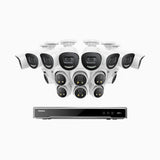H800X - 4K 16 Channel PoE Security System with 8 Bullet & 8 Turret Cameras, 1/1.8'' BSI Sensor, f/1.6 Aperture (0.003 Lux), Siren & Strobe Alarm,Two-Way Audio, Human & Vehicle Detection, Perimeter Protection, All-Metal Housing