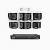 FDH600 - 8 Channel PoE Security System with 6 Dual Lens Cameras, 6MP Resolution, 180° Panoramic View, Smart Dual Light Night Vision, Two-Way Audio, Active Siren & Alarm, Human & Vehicle Detection, IP67