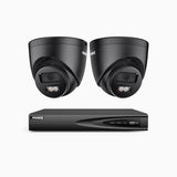 H500P - 3K 4 Channel 2 Cameras PoE Security System, Color & IR Night Vision, 3072*1728 Resolution, f/1.6 Aperture (0.005 Lux), Human & Vehicle Detection, Built-in Microphone,IP67