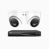 H500P - 3K 4 Channel 2 Cameras PoE Security System, Color & IR Night Vision, 3072*1728 Resolution, f/1.6 Aperture (0.005 Lux), Human & Vehicle Detection, Built-in Microphone,IP67