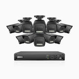 H500P - 3K 16 Channel 12 Cameras PoE Security System, Color & IR Night Vision, 3072*1728 Resolution, f/1.6 Aperture (0.005 Lux), Human & Vehicle Detection, Built-in Microphone,IP67
