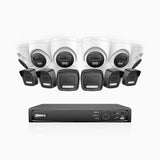 H500P - 3K 16 Channel PoE Security System with 6 Bullet & 6 Turret Cameras, Color & IR Night Vision, 3072*1728 Resolution, f/1.6 Aperture (0.005 Lux), Human & Vehicle Detection, Built-in Microphone,IP67