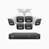 HZ804 - 4K 8 Channel 6 Cameras PoE Security System, 4X Optical Zoom, 2.8 - 12 MM Motorized Varifocal Lens, Smart Dual Light Night Vision, Motion Detection 2.0, Built-in Microphone, Siren & Strobe Alarm, Upgraded Version