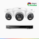 NightChroma<sup>TM</sup> NCK800 – 4K 8 Channel 3 Cameras PoE Security System, f/1.0 Super Aperture, Color Night Vision, 2CH 4K Decoding Capability, Human & Vehicle Detection, Intelligent Behavior Analysis, Built-in Mic, 124° FoV, All-Metal Housing