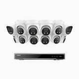 H800X - 4K 16 Channel PoE Security System with 2 Bullet & 10 Turret Cameras, 1/1.8'' BSI Sensor, f/1.6 Aperture (0.003 Lux), Siren & Strobe Alarm,Two-Way Audio, Human & Vehicle Detection, Perimeter Protection, All-Metal Housing