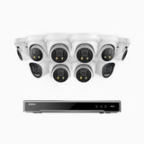 H800X - 4K 16 Channel PoE Security System with 2 Bullet & 8 Turret Cameras, 1/1.8'' BSI Sensor, f/1.6 Aperture (0.003 Lux), Siren & Strobe Alarm,Two-Way Audio, Human & Vehicle Detection, Perimeter Protection, All-Metal Housing
