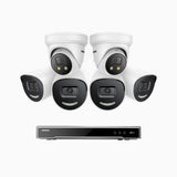 H800X - 4K 16 Channel PoE Security System with 4 Bullet & 2 Turret Cameras, 1/1.8'' BSI Sensor, f/1.6 Aperture (0.003 Lux), Siren & Strobe Alarm,Two-Way Audio, Human & Vehicle Detection, Perimeter Protection, All-Metal Housing