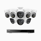 H800X - 4K 16 Channel PoE Security System with 4 Bullet & 4 Turret Cameras, 1/1.8'' BSI Sensor, f/1.6 Aperture (0.003 Lux), Siren & Strobe Alarm,Two-Way Audio, Human & Vehicle Detection, Perimeter Protection, All-Metal Housing