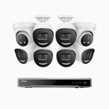 H800X - 4K 16 Channel PoE Security System with 6 Bullet & 2 Turret Cameras, 1/1.8'' BSI Sensor, f/1.6 Aperture (0.003 Lux), Siren & Strobe Alarm,Two-Way Audio, Human & Vehicle Detection, Perimeter Protection, All-Metal Housing